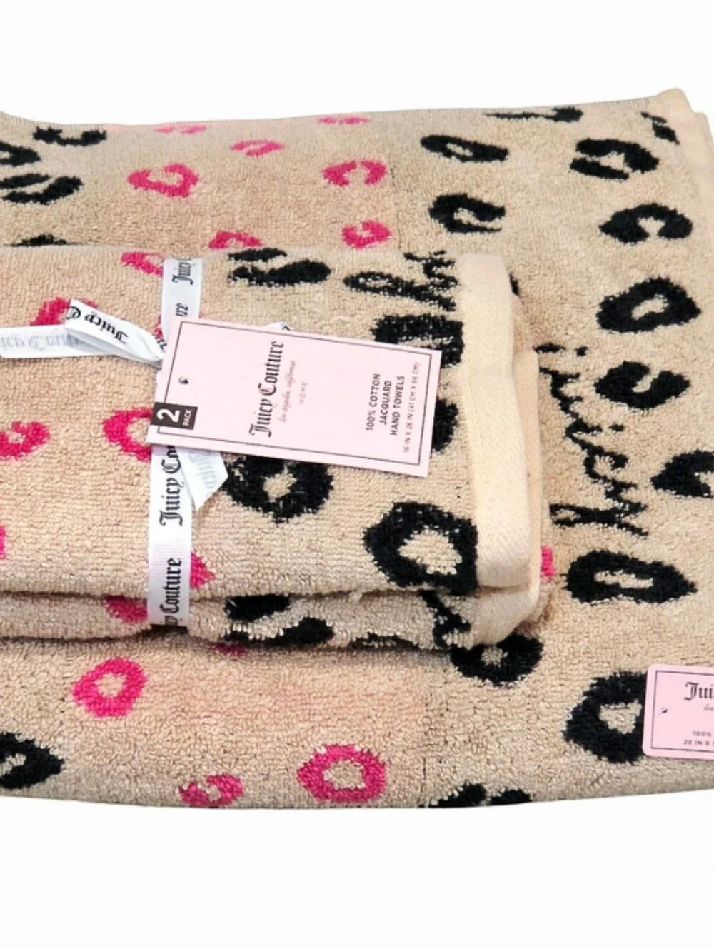 Juicy Couture Home Signature Logo Spotted Leopord Print Bath & Hand Towels